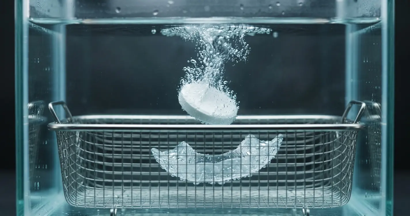 Cleaning tablet in an ultrasonic cleaner
