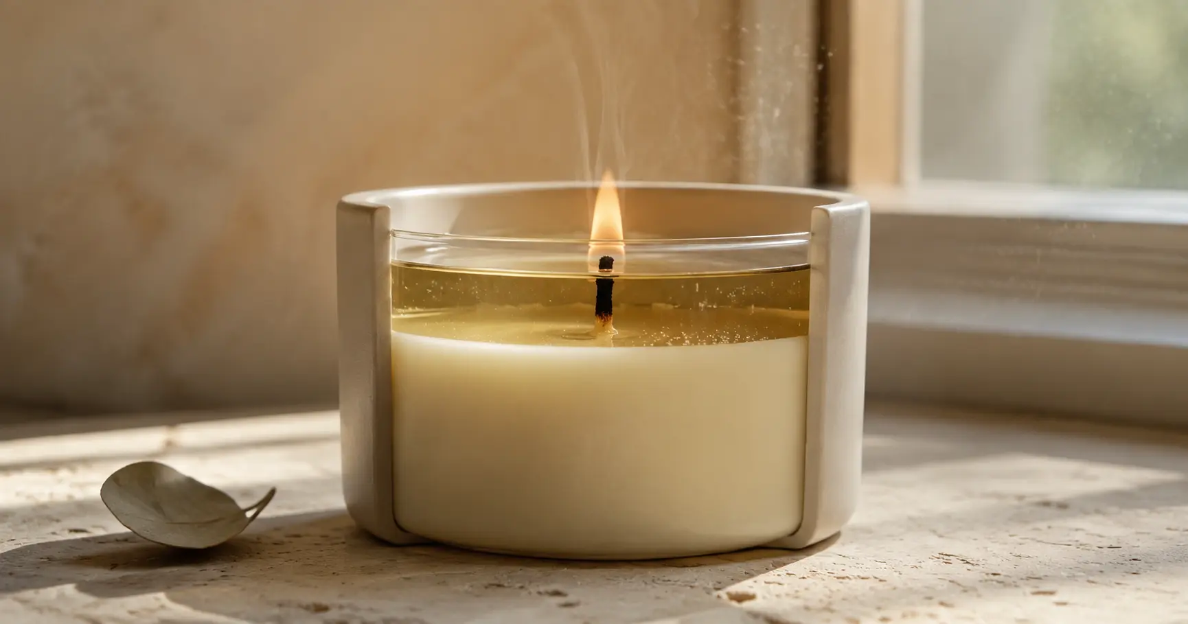 A burning scented candle