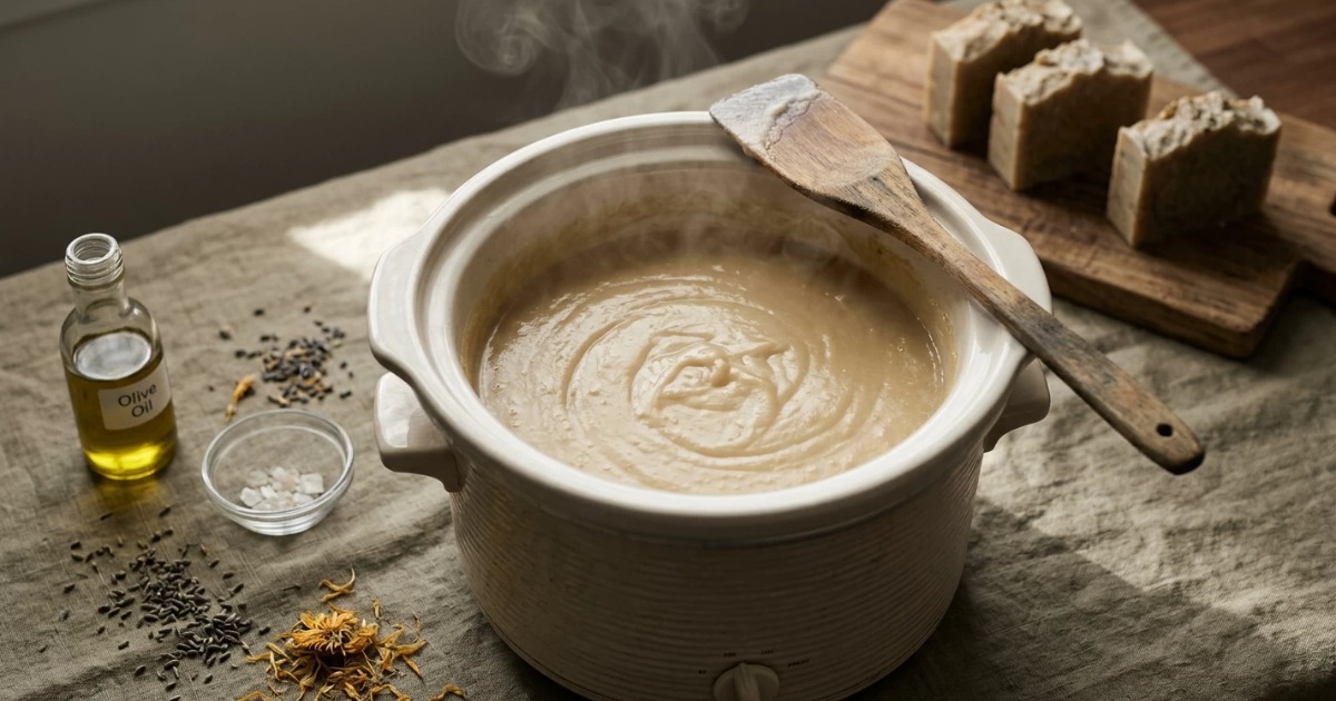 cooks the soap batter in a slow cooker cooks the soap batter in a slow cooker